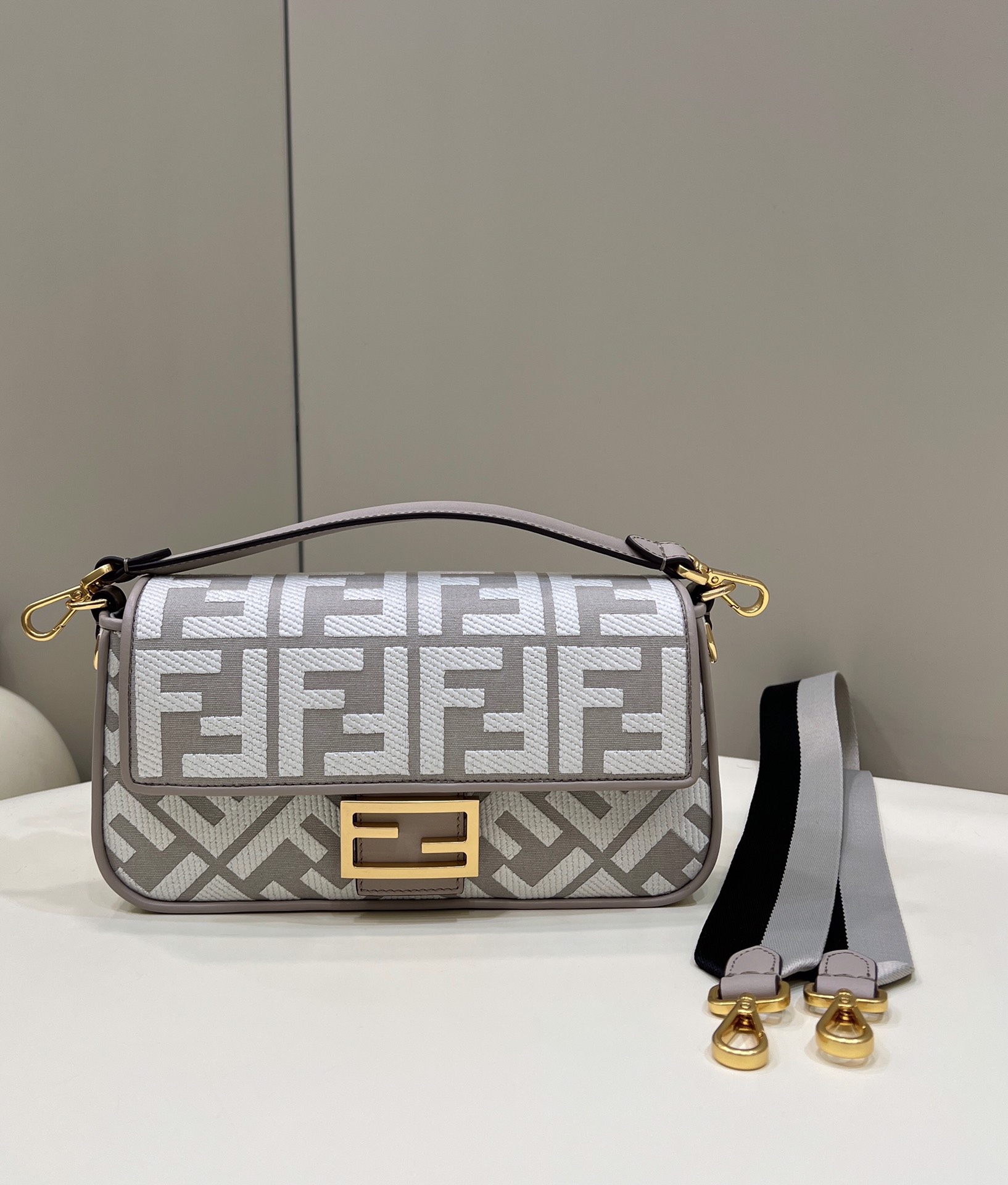 Fendi Nappa Leather FF Print Bag 8BR600 Black